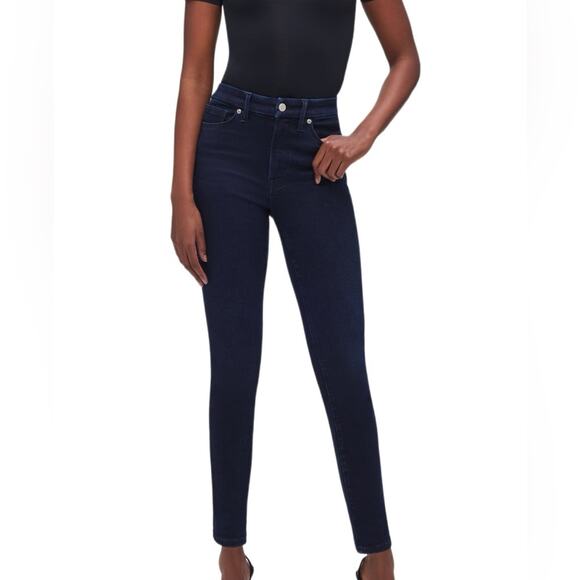 Good American Good Waist Crop Raw Hem Dark Wash Women’s EUC Size 16 - Picture 1 of 7